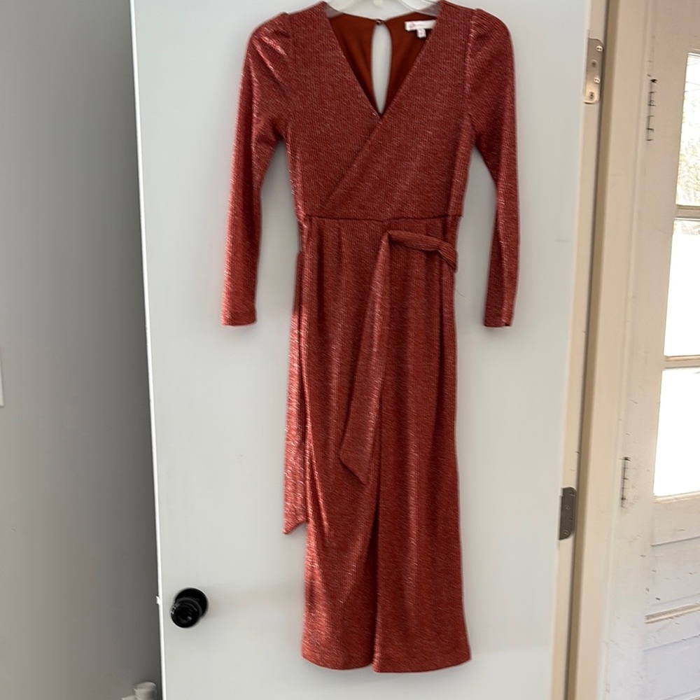 Elegant Rust Wrap Dress